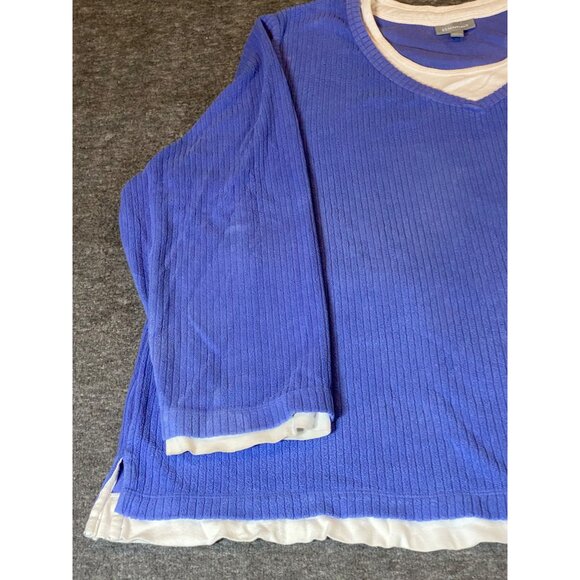 2 Essentials Top  Round Neck Blue & Purple White Contrast Trim Relaxed  4X plus - Picture 4 of 10